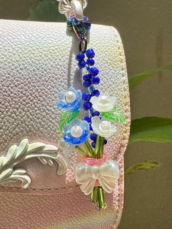 Midnight Iris Charm — handmade royal blue flower bag charm by MeShanvi Studio